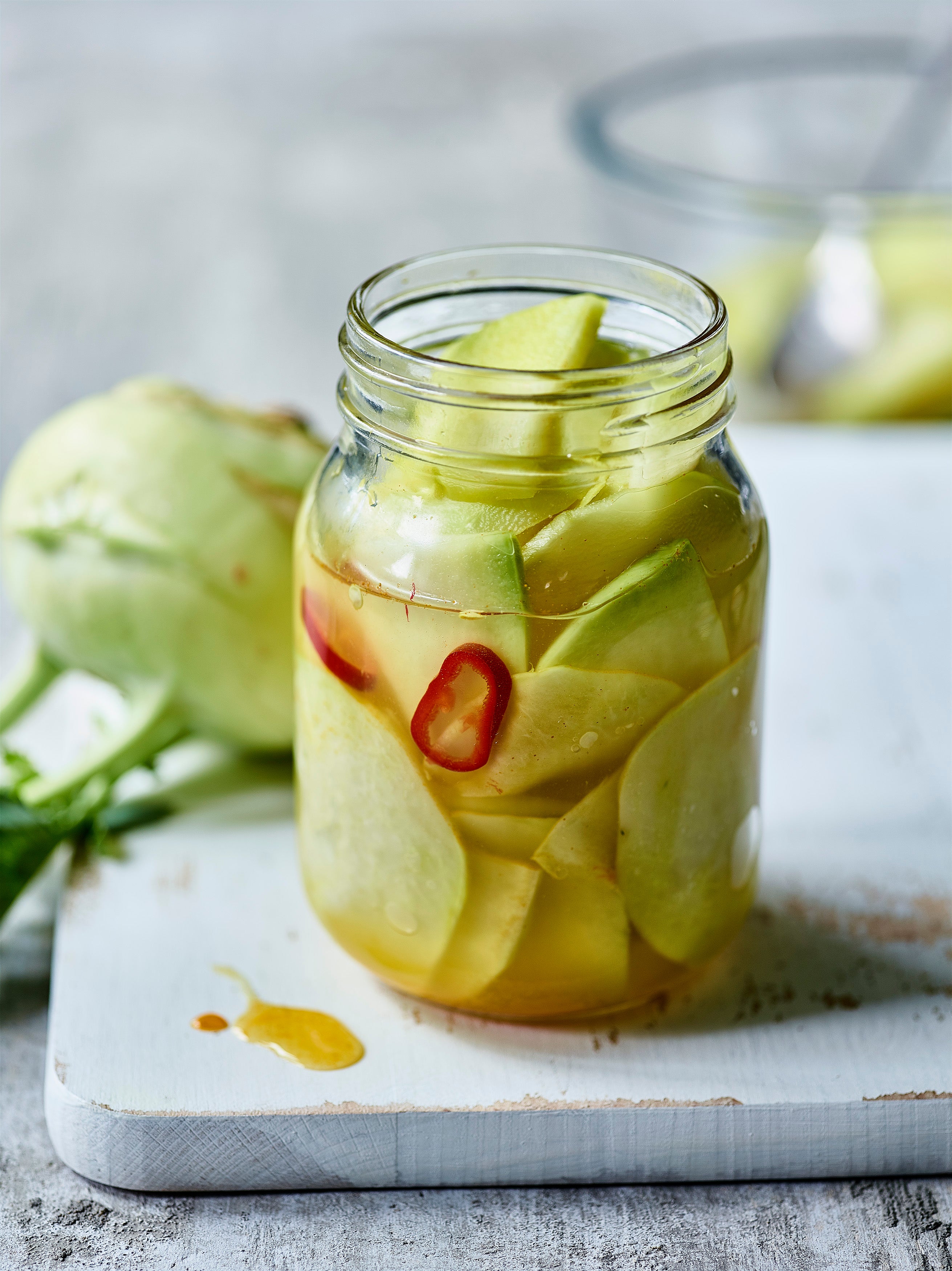 Kohlrabi pairs well with Japanese rice vinegar and chilli